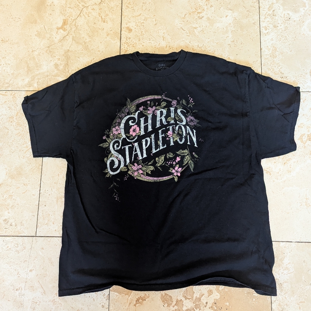 Chris Stapleton Black Graphic T-Shirt with Floral Design